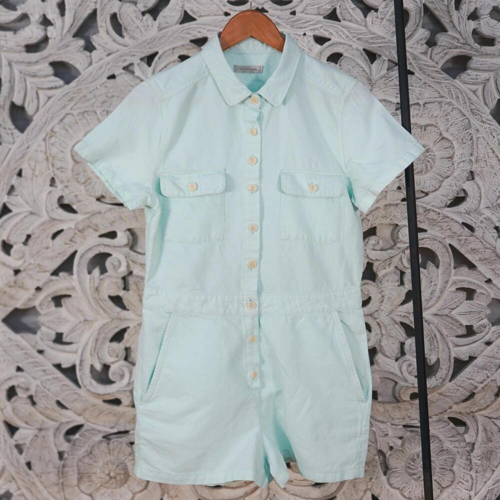 Outerknown Green Organic Cotton Linen Romper XS Button Front Utility Pockets